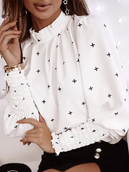 

Geometric Casual Long Sleeve Shirts & Tops, White, Tops