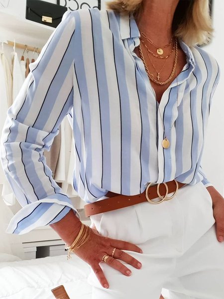 

Casual Striped Loosen Shirts & Tops, Blue, Shirts & Blouses