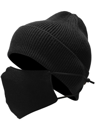 

Men's knitted hat and mask two-piece suit, Black, Men Hats &Scarves&Gloves