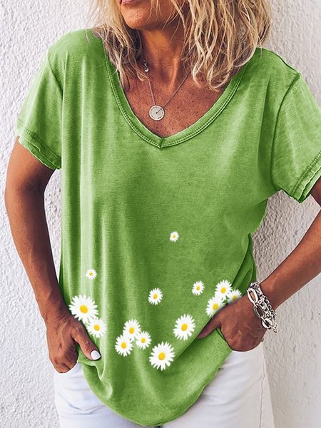 

Flower Print Short Sleeve T-shirt, Green, T-shirts
