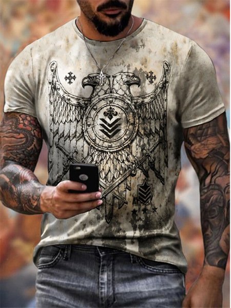 

Casual 3d Digital Medieval Eagle Graphic Print T-Shirt, T-shirt