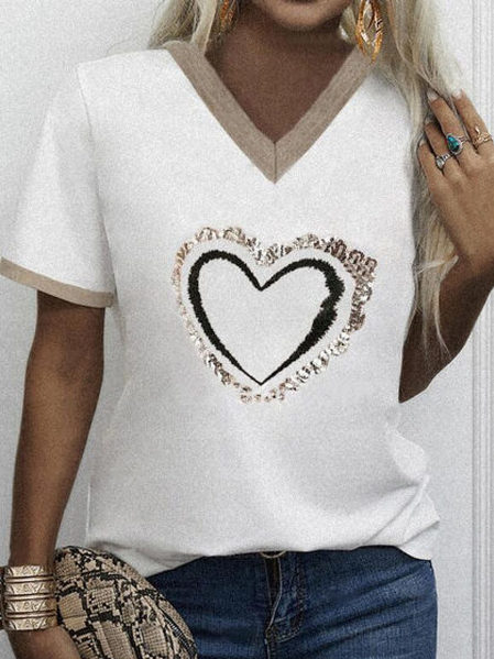 

Geometric V Neck Shirts & Tops, White, T-Shirts