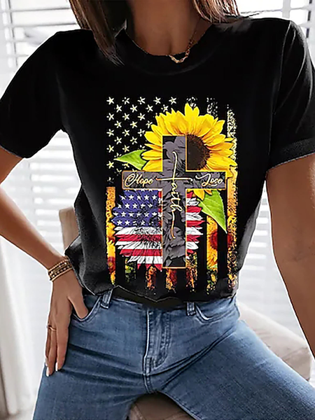 

Cotton Blends Crew Neck Statement Shirts & Tops, Black, T-Shirts