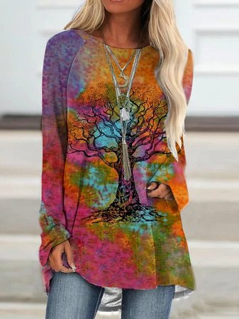 

Plants Round Neck Regular Fit Shirts & Tops, Multicolor, Long sleeve tops