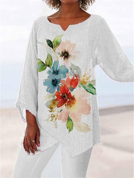

JFN Round Neck Floral Tulip Hem Vacation Tunic Top, White, Shirts & Blouses