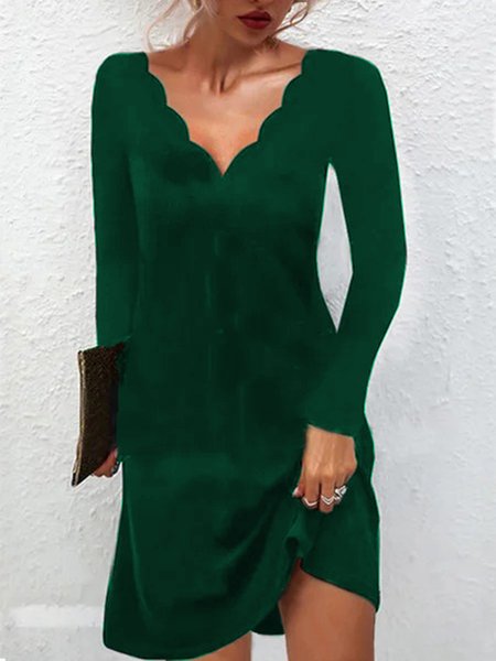 

Sexy Solid V neck Long Sleeve A-line Dresses, Green, Mini Dresses