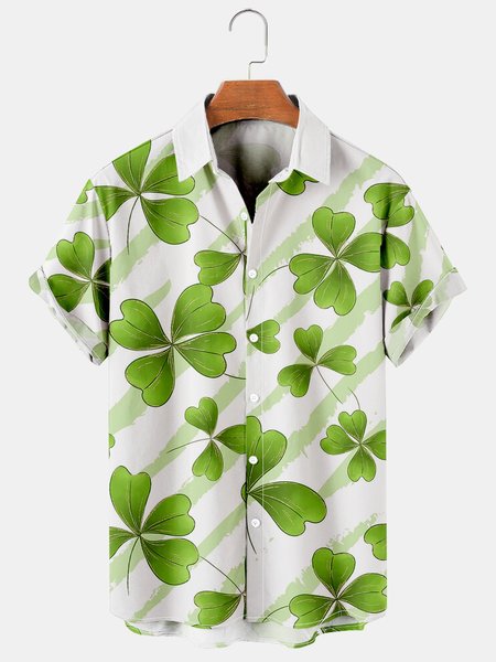 

Mens St Patrick‘s Day Shamrock Print Casual Breathable Short Sleeve Hawaiian Shirts, White, Men's Floral shirt