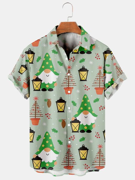 

Mens Saint Patrick’s Day Leprechaun Print Casual Breathable Short Sleeve Hawaiian Shirts, Green, Men's Floral shirt