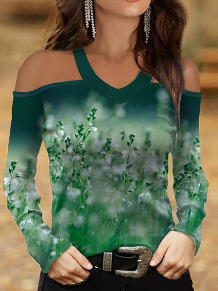 

Regular Fit Halter Cotton Blends Floral Romantic Vacation Shirts & Tops, Flower, T-Shirts