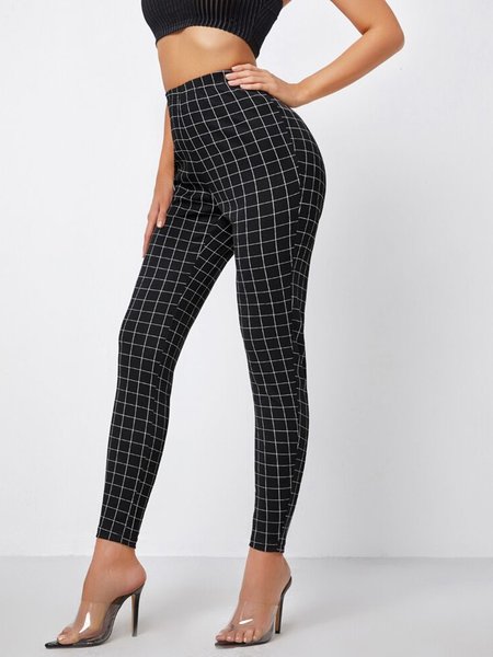 

Black and white plaid design spring casual and comfortable women's tights, Black-white, Leggings