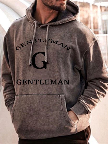 

Men's Letter Pattern Casual Hooded Sweatshirt, Brown, Sweater
