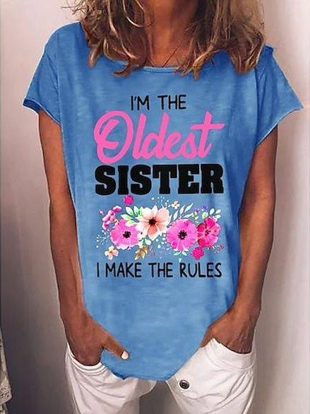 

Floral Cotton Blends Crew Neck Vacation Shirts & Tops, Blue, T-Shirts