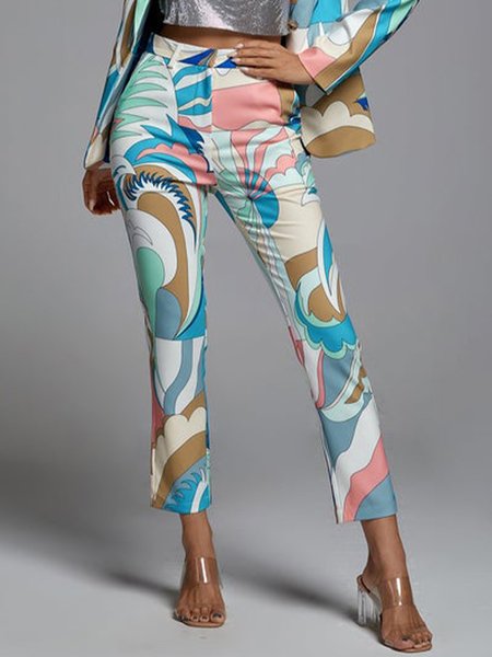 

Work Printed Abstract Tailored Pants, Multicolor, Skinny Leg Pants