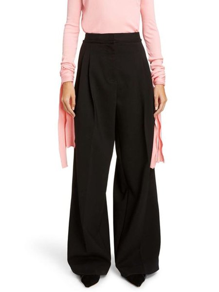 

Daily Regular Fit Plain Long Pants, Black, Wide Leg Pants