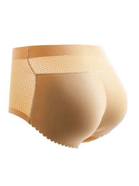 

Seamless Full buttocks Cushion Fake Butt Mesh Breathable Mid-waist Panties Plus Size, Apricot, Panties