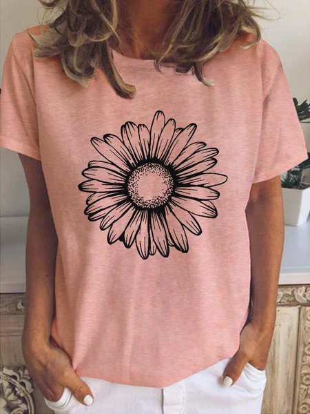 Sunflower Cotton Blends Short Sleeve T-shirt, Pink, T-shirts