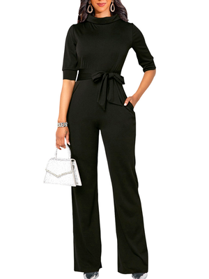 

Elegant Stand Collar One-Pieces, Black, Jumpsuits＆Rompers