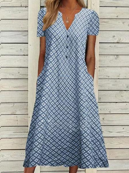 

Regular Fit Geometric Casual Dresses, Blue, Casual Dresses