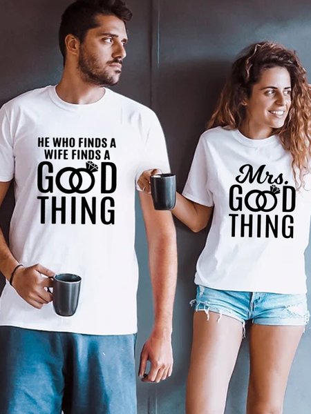 

He Who Finds A Wife Finds A Good Thing Couple T-Shirts, White, Couple T-shirts