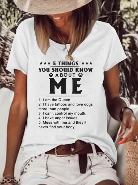 

Funny Five Thing About Me Short sleeve tops, White, T-shirts