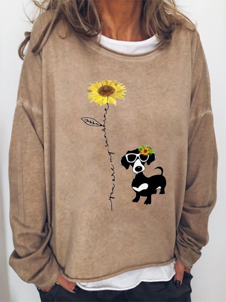 

Sunflower Dog Print Round Neck Long Sleeve Sweatshirt, Light brown, Hoodies&Sweatshirts