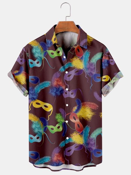 

Holiday Leisure Festival Elements Carnival Geometric Gradient Pattern Hawaiian Print Shirt Top, Multicolor, Men's Floral shirt