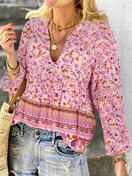 

Floral Boho Casual Shirts & Tops, Pink, Tops