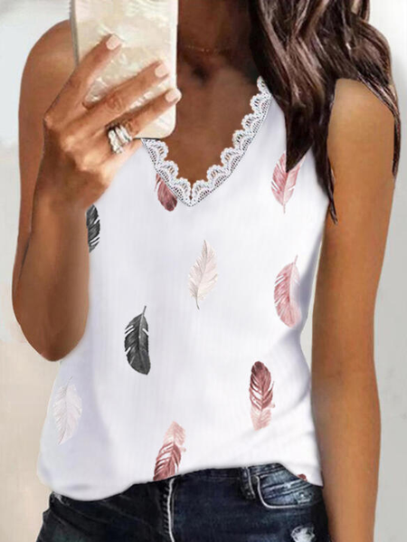 

Lace Feather Regular Fit Vests, White, Tanks & Camis