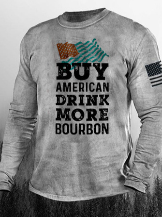 Casual 3D digital text printed long-sleeved T-shirt, T-shirt