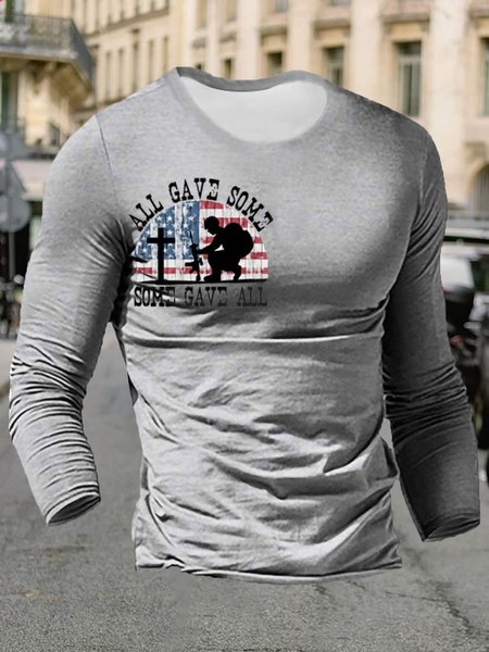 

Men's Retro Casual Long-sleeved Tee, Light gray, T-shirt