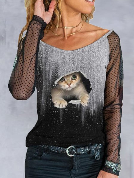 

Regular Fit Casual Ombre Shirts & Tops, Black-grey, Long sleeve tops