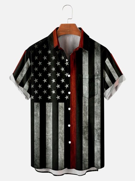 

Flag Casual Short Sleeve Short Sleeve Polo Shirt, Black, Shirts