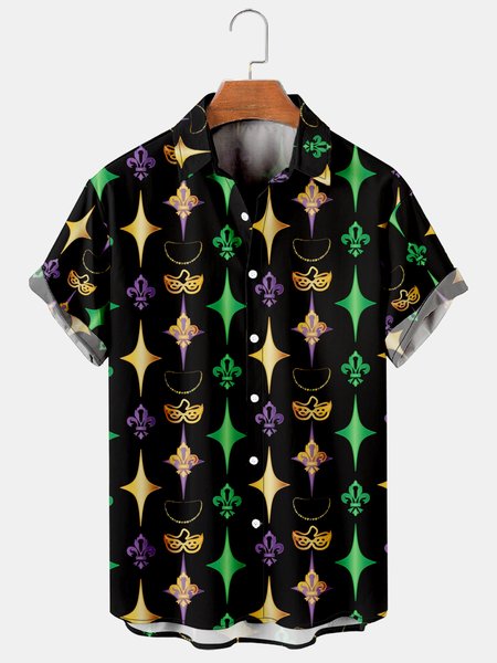 

Holiday Casual Festival Elements Carnival Gradient Geometric Mask Pattern Hawaiian Style Printed Shirt Top, As picture, Men's Floral shirt