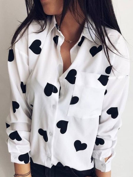 

Long Sleeve Pockets Casual Shirts & Tops, White, Blouses & Shirts