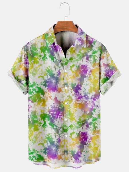 

Holiday Casual Festival Elements Carnival Gradient Pattern Hawaiian Print Shirt Top, As picture, Men's Floral shirt