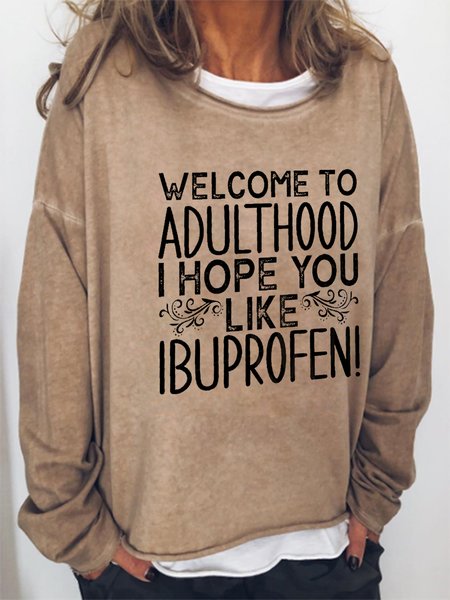

Funny text print round neck long-sleeved Sweatershirt, Light brown, Hoodies&Sweatshirts