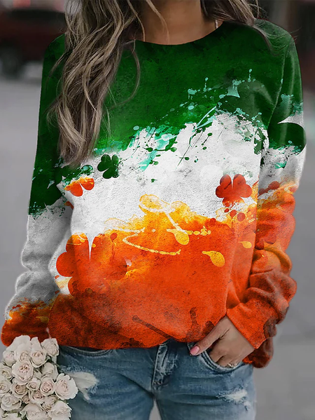 

Color Block Crew Neck four-leaf clover Sweatshirt, Multicolor, Sweatshirts & Hoodies
