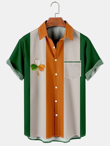 

Mens St Patrick’s Day Shamrock Print Casual Breathable Short Sleeve Hawaiian Shirt, As picture, Short Sleeve Shirts