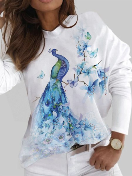 

Casual Cotton Blends floral Shirts & Tops, White, T-Shirts