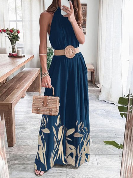 

Casual Floral Printed Loosen Dresses, Blue, Casual Dresses