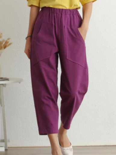 

Women Elastic Waist Cotton Pants Soft Casual Loose Large Size Boho Trousers Oversized Wide Leg Pant Loosen Pants, Purple, Pants