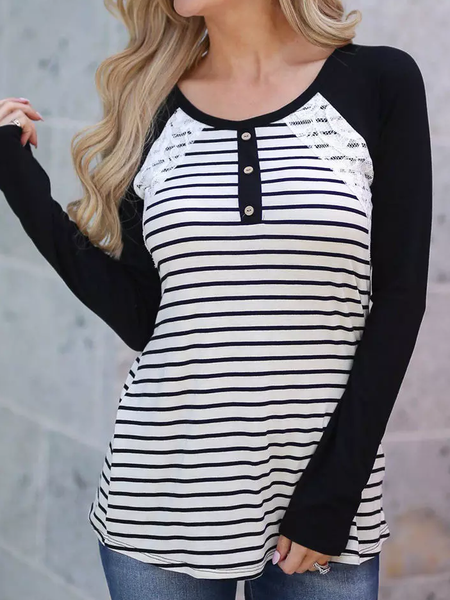 

Striped Cotton Blends Casual Shirts & Tops, Black, Long sleeve tops