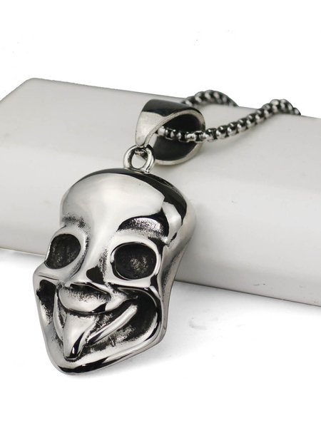 Men's Mask Smiley Pendant Necklace, White, Necklaces