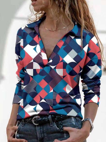 

Regular Fit Geometric Casual Shirt Collar Cotton Blends Shirts & Tops, Multicolor, Tops