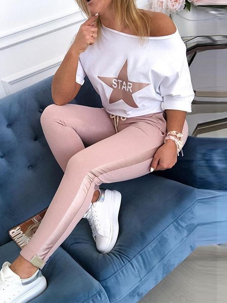 

Plus Size Casual Loosen Pocket Suits, Pink, Two-piece Outfits