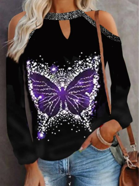

Butterfly Casual Shirts & Tops, Black, Long sleeve tops