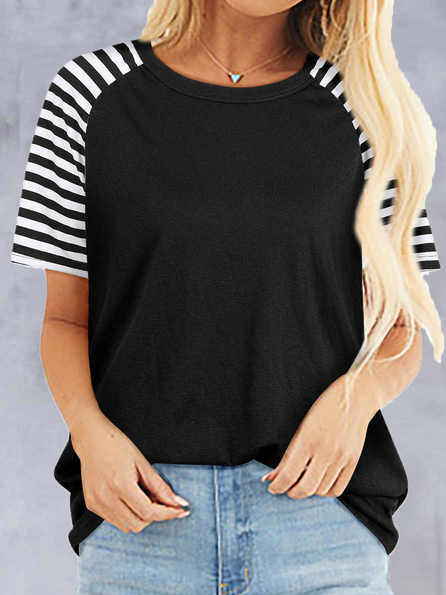 

Crew Neck Striped Casual Shirts & Tops, Black, T-Shirts