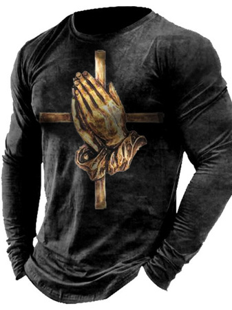 

Casual 3D Digital Cross Print Long Sleeve T-shirt, T-shirt