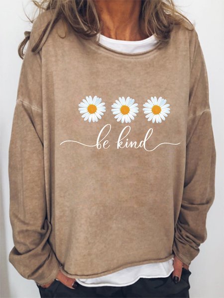 

Be Kind Flower Daisy Loosen Sweatshirt, Khaki, Hoodies&Sweatshirts