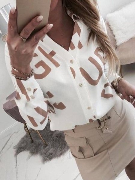 

Regular Fit V Neck Buttoned Shirts & Tops, White, Tops